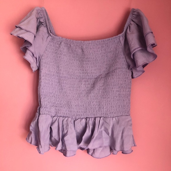 Purple Off-the-Shoulder Top with Ruffles - Picture 5 of 11